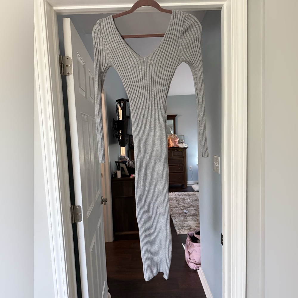 Grey pink blush maternity sweater dress, size small